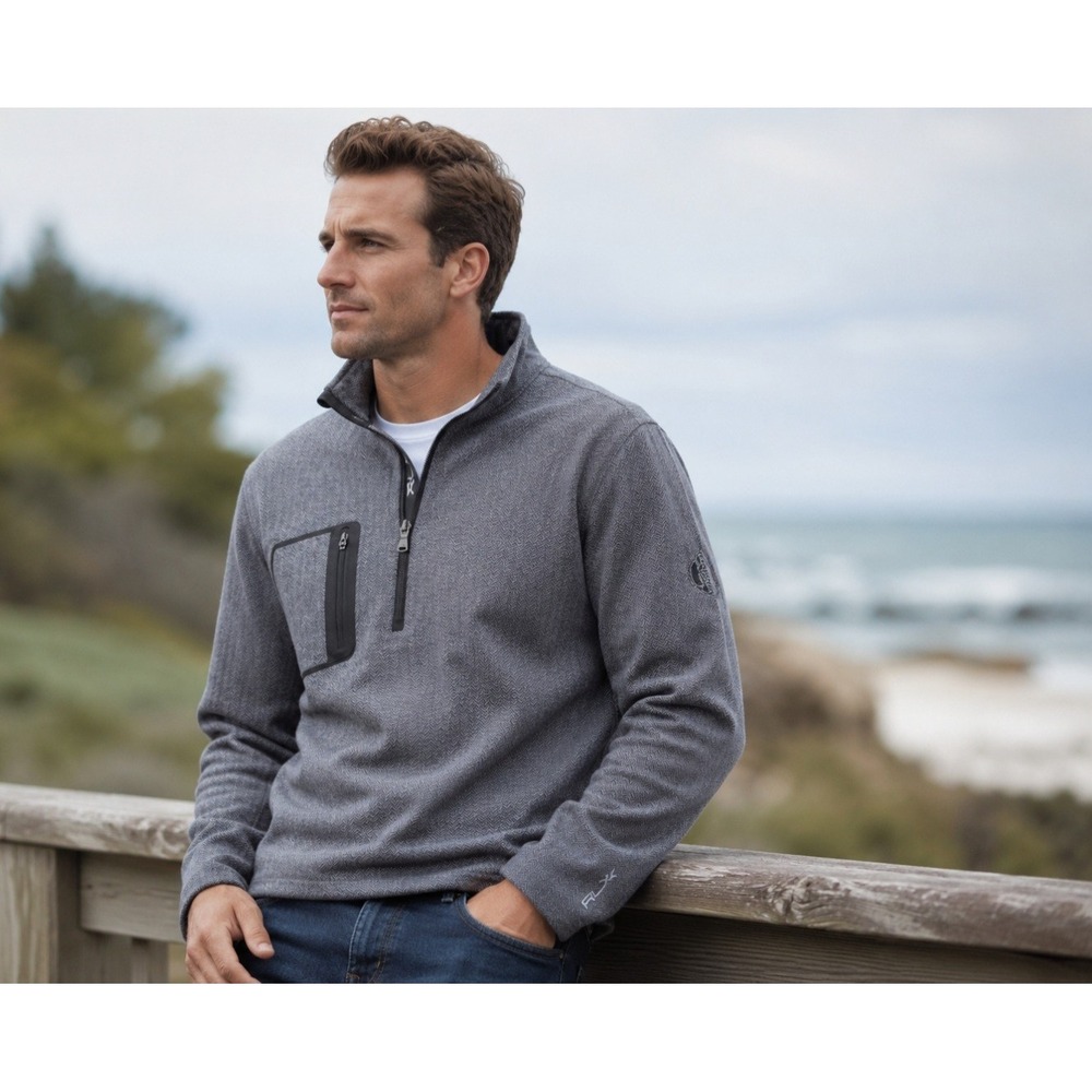 RLX Ralph Lauren Mens XL Grey Herringbone 1/4 Zip Pullover Beacon Hill CC Golf
